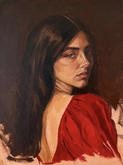 (Lady in red) Original Oil Painting on Canvas Panel – Woman Portrait 9×12 Inches