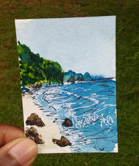 ACEO Original Watercolor Painting Beach Ocean Waves Coastal Landscape Art OOAK