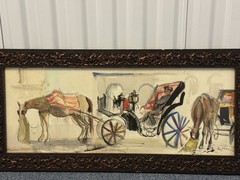 Rodolfo Marma ( Italian 1923-98) Firenze Carrozzelle Watercolor Signed LR