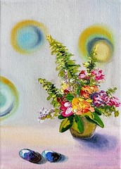 Bouquet Oil Painting 13x18cm Flowers Stones Original Painting on Canvas