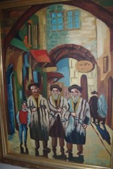 Vintage Judaica Tallit Hassidim Jerusalem Israel Oil Painting Signed H Bloch