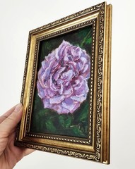 Pink Purple Rose Framed Original Oil Painting 5×7 Signed OOAK Floral Art Gift