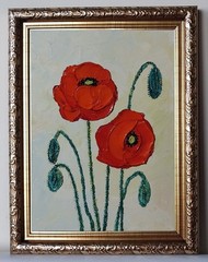 Framed Red Poppies Decorative Wildflowers Art 6×8” Impasto Oil Painting Original