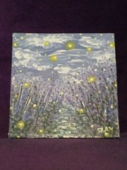 Original Painting Fireflies Wildflowers Flower Landscape Firefly ART 4×4 Artwork