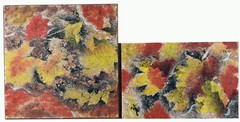 11″ Set 2 Abstract Oil Paintings Canvas Fall Leaves Autumn Gold Rustic Decor