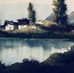 Original L. Remi Large Impressionist Lakeside Landscape Oil Painting Signed 53”L