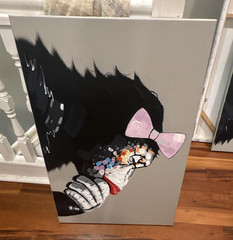 Black & White Cat Canvas Painting, Contemporary Modern Pop Art, Unframed