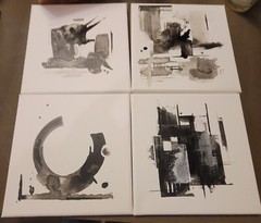 Original Abstract Minimal Landscape Drawing On Canvas By Local Artist