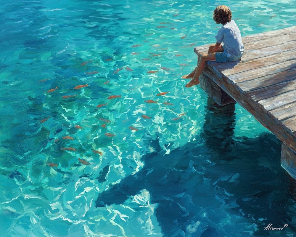 Leonid Afremov AQUAMARINE DREAMS Oil Paint 30″x24″ LIMITED EDITION GICLEE