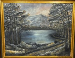 Vintage Original Impressionist Dark Moody Landscape Oil Painting Gilt Framed