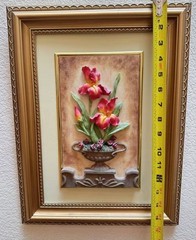Vintage 3D Floral Relief Wall Art Framed – Tulip Flowers in Vase Decor