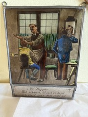 Antique European Painted Glass Barber Picture Well Done Maybe RARE