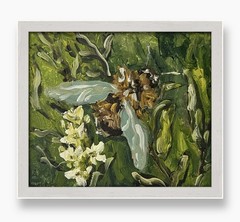Bumblebee Painting Original Artwork Framed Canvas Impressionist Greenery Nature