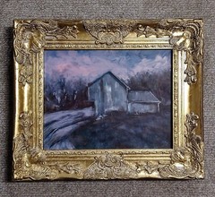 Original Tonalist Oil Painting Morning Barn American Landscape Art Canvas Framed