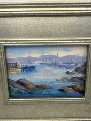 Haruko Evans Monterey Bay Harbor Oil Painting Framed 13×11