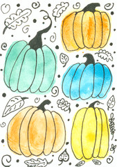 ACEO Original Pumpkin Fall Plants Autumn Miniature Painting Art OneCraftyLady