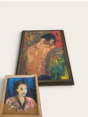 Double Sided Figurative Abstract Painting On A Hard Board Signed By Artist