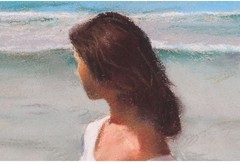 Domingo Alvarez „Shine in the Blue #23“ Original Pastel Painting Signed Woman