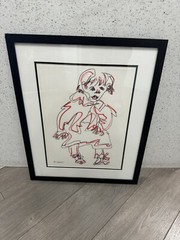 HILDA EPNER B1929 D2023 QUALITY ABSTRACT SINGLE LINE DRAWING FRAMED 17”x21” RED