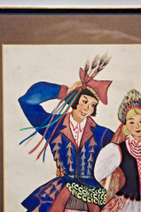 Watercolor- Framed Signed- Helen Kubikoski Polish Folk Dance Kujawiak Vintage