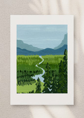 ACEO/ ATC Mountain Stream Trees Acrylic Marker OOAK Original Art SaraClaireArt