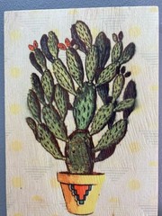 Southwestern Art Easy Street Prints Ink + Acrylic Cactus In Pot On Wood 5”x7”
