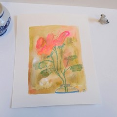 Neon Nasturtium Garden Gouache Flower Painting 100% Cotton Paper 6″ x 8″