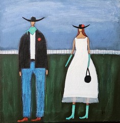 Painting Original Abstract People Portrait Canvas Woman Whimsical 10×10 Art