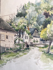 Watercolor Czech Republic Verso: Karel Silpoch Location Houses Antique Frame