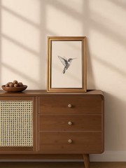 Vintage Gold Framed Hummingbird Wall Art – 12×16 Bird Sketch Canvas Print