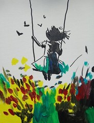 Expressionism/Abstract 11 x 14 Swing Girl Signed Colorful Street Art Painting