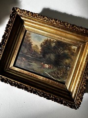 19th century oil on canvas Impressionist cows Antique Giltwood frame