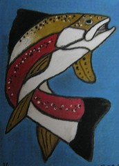 A1238 ORIGINAL ACRYLIC ACEO PAINTING BY LJH „PUFFER FISH“