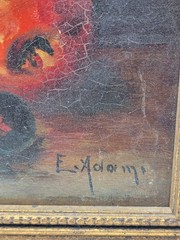 Vintage 1930s E. Adam Signed Oil Painting Still Life Fruit Framed Art Board