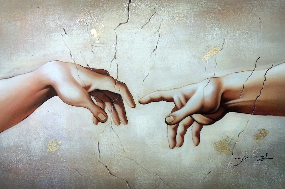 Creation Of Adam Michelangelo Vatican Chapel Repro Large Oil Painting STRETCHED