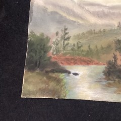 Antique Pastel Painting Mountain Landscape Moonlit Full Moon Hudson River School