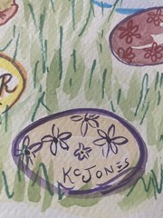 Painting Watercolor Original Art HAPPY EASTER Toy Rabbit Egg Kristi C Jones