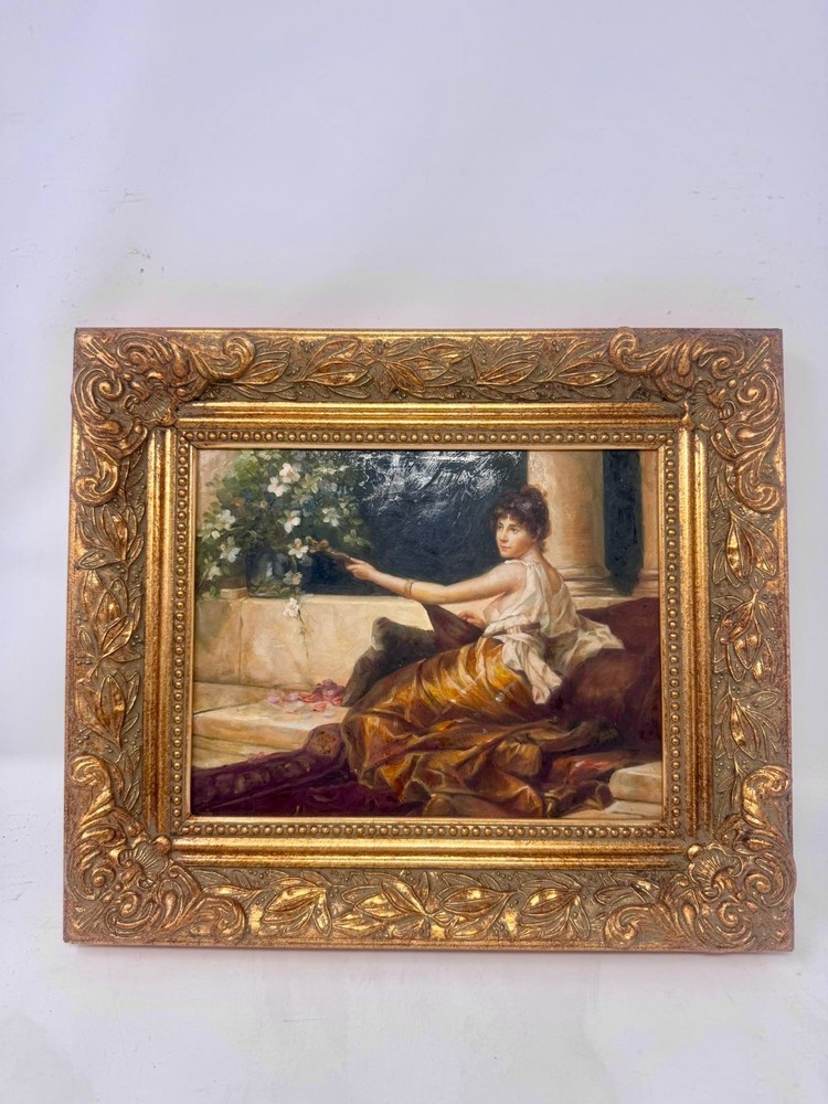 A Moment by the Garden Framed Lady Portrait Painting Gold Frame Wall Art 12×14