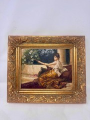 A Moment by the Garden Framed Lady Portrait Painting Gold Frame Wall Art 12×14