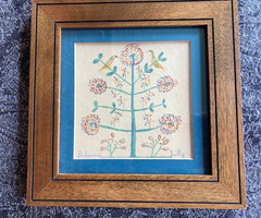 Pair Vintage Pennsylvania Dutch Fraktur Folk Art Framed Watercolor Prints Floral