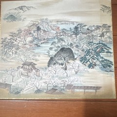 Asian Style Landscape River Painting on Paper, Unframed, 10.5×9.5in