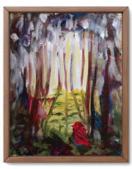 Bold Modern Expressionistic Original Signed Canvas Art Acrylic Bird in Forest