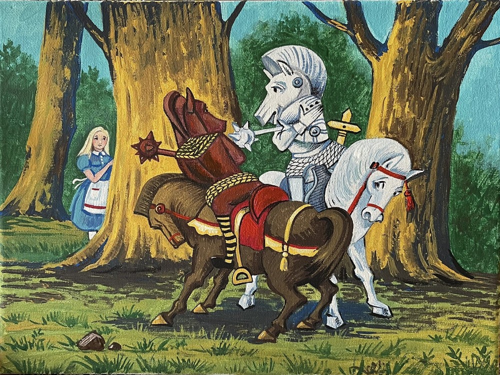 ACEO print of painting RYTA Halloween Alice in Wonderland knights horse fight ❤️