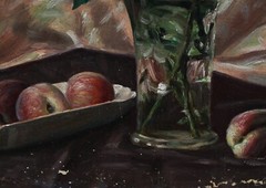 Oil Painting, Signed Erich Säuberlich – Still Life With Roses & Peaches – Framed