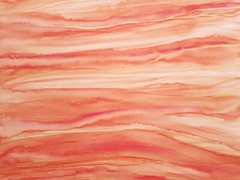 Original watercolor abstraction in peach color with gold stripes, Home Decor