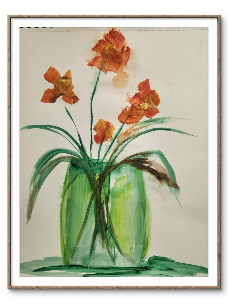 Abstract Flowers Impressionistic Original Wall Art 14X11 Mixed Media Paper
