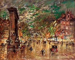 In Porte St Denis Paris la Nuit Painting by Konstantin Korovin Reproduction