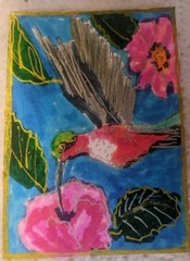ACEO Original Mini Painting Of A colorful hummingbird bird signed OOAK