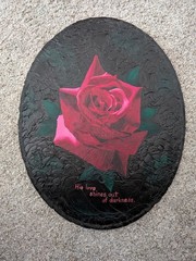 Midnight rose oil painting original artwork canvas dark oval religious textured