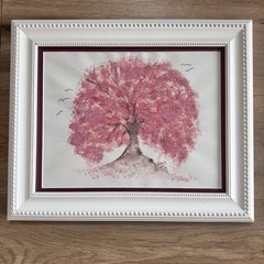 Signed Pink Blossom Tree Watercolor Painting Framed Matted Original Art 2009
